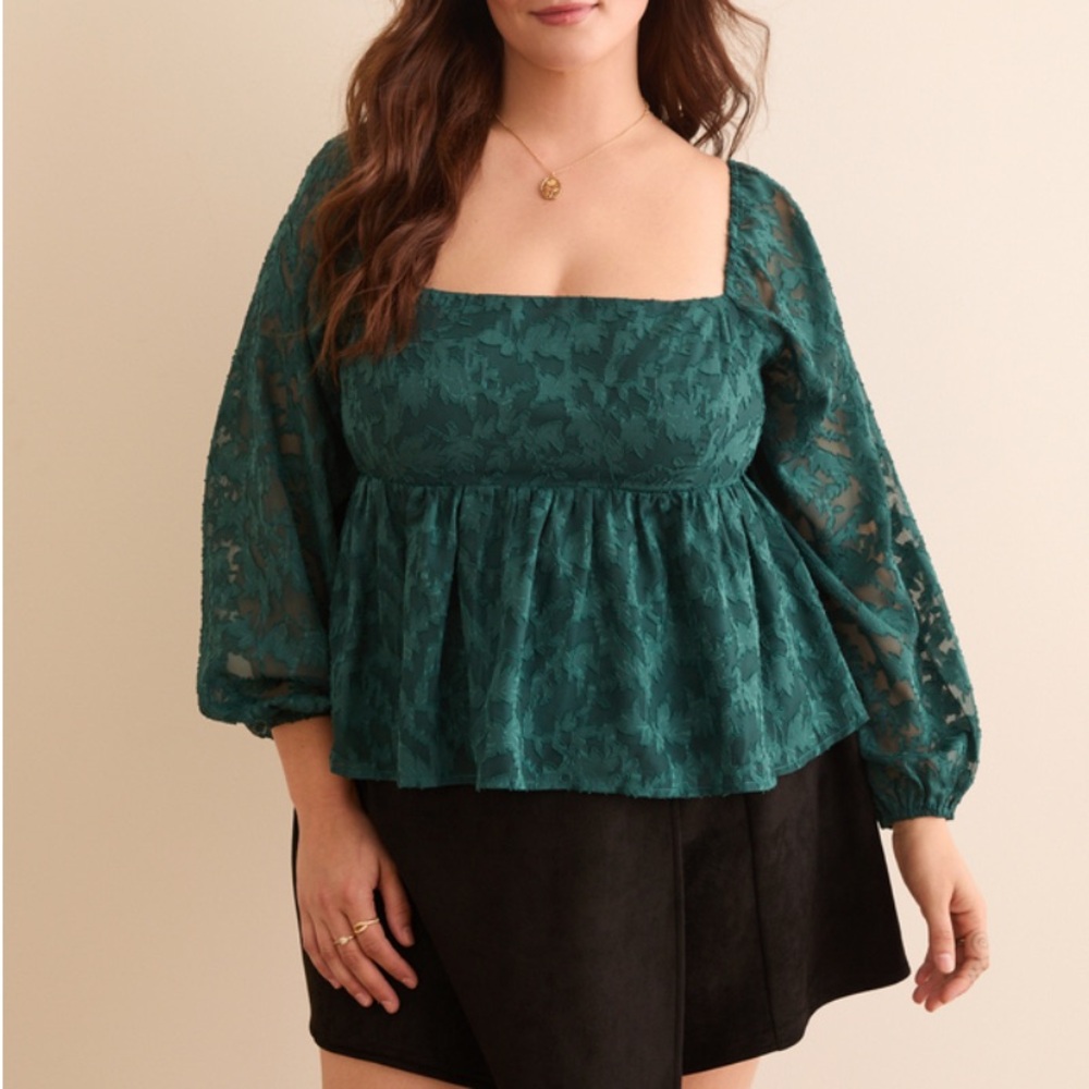 ARULA Teal Lace Peplum Top